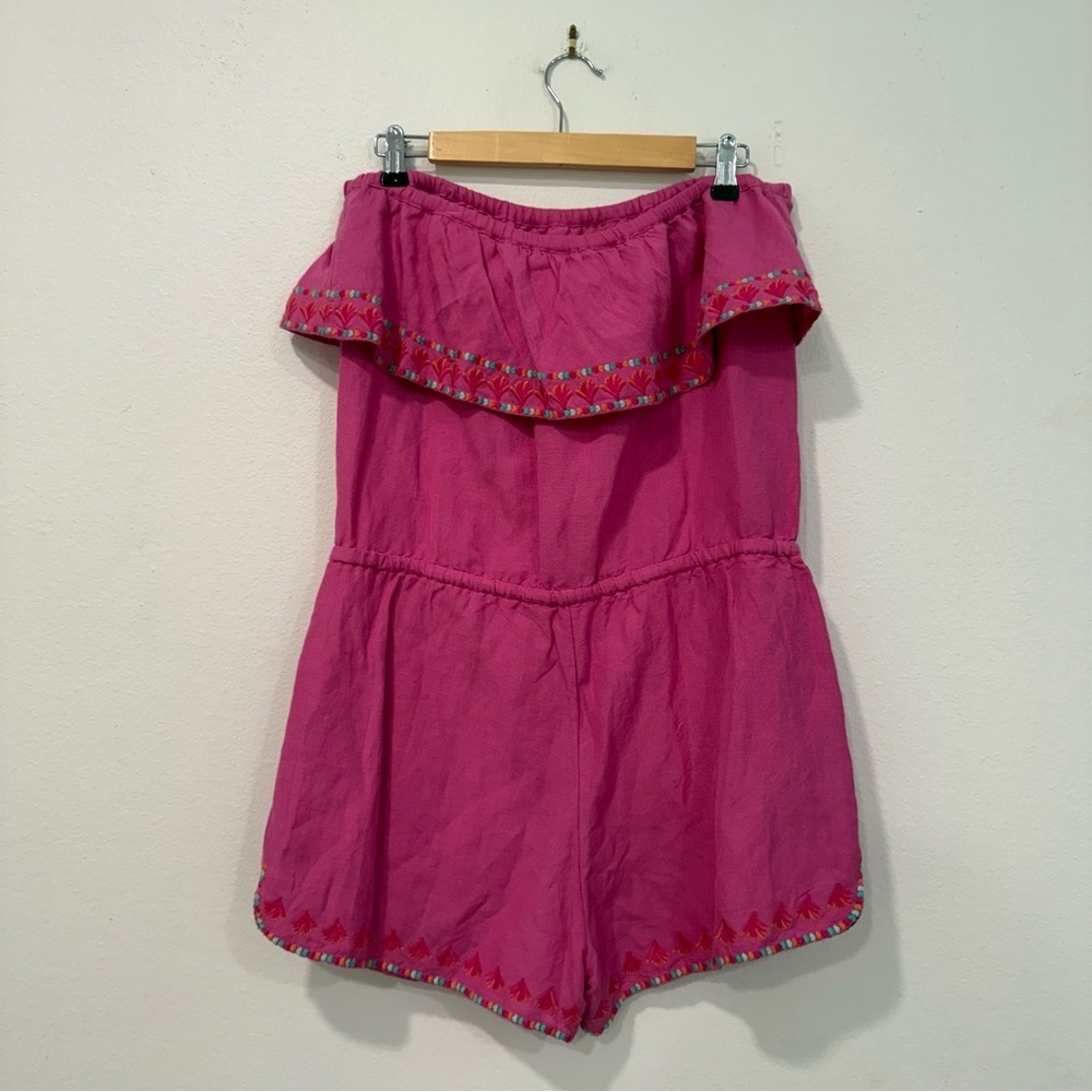 Vineyard Vines Light Magenta Strapless Ruffle Embroidered Linen Blend Romper M - Picture 6 of 6